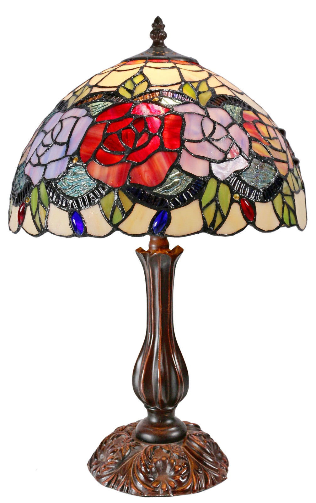 Red Rose Tiffany Table Lamp Small