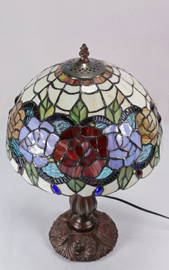 Red Rose Tiffany Table Lamp Small