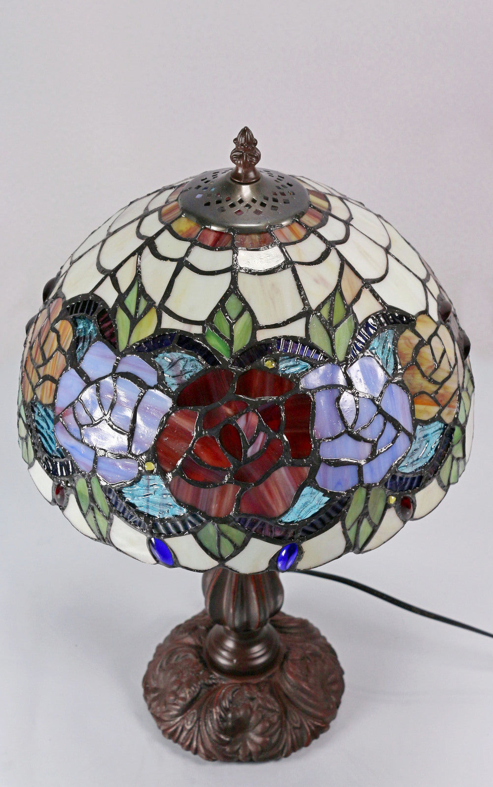 Red Rose Tiffany Table Lamp Small