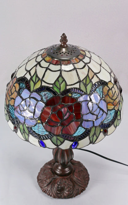 Red Rose Tiffany Table Lamp Small