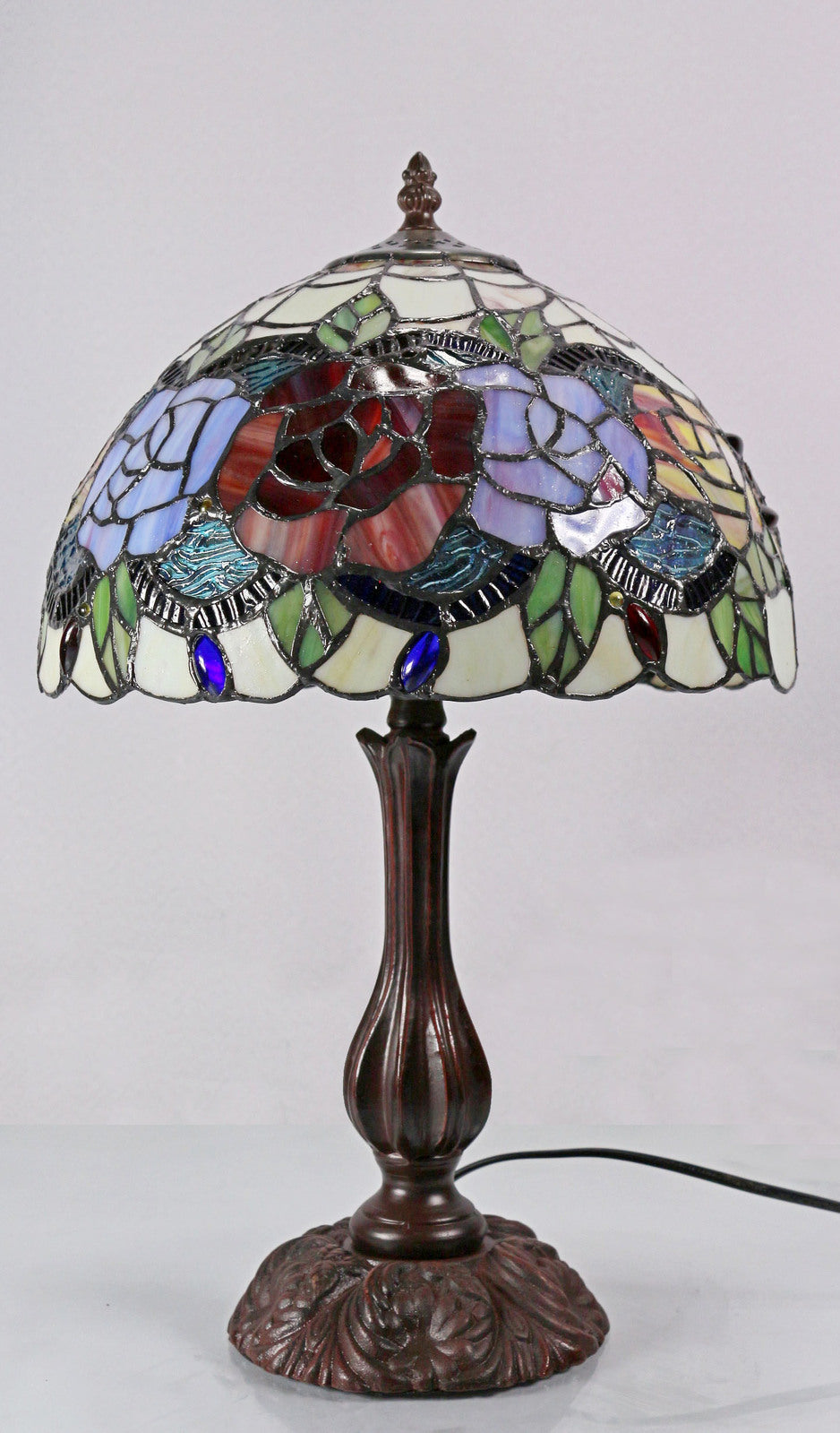 Red Rose Tiffany Table Lamp Small