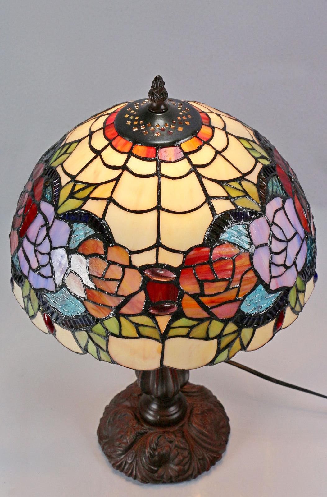 Red Rose Tiffany Table Lamp Small