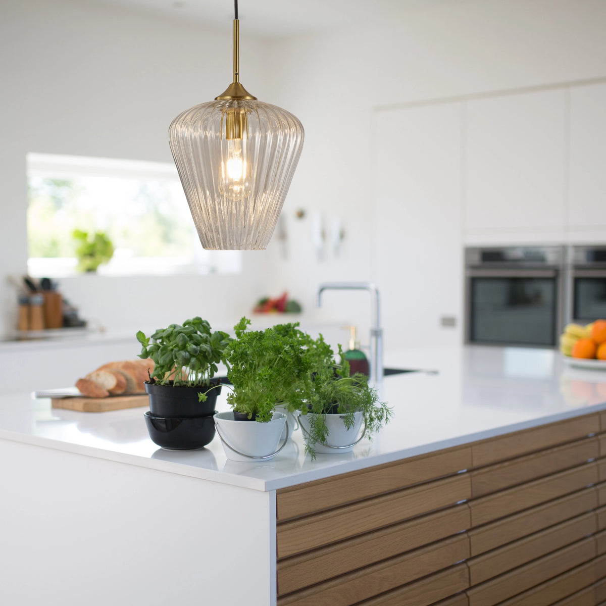 Ribbon Fluted Glass 230mm Pendant Light