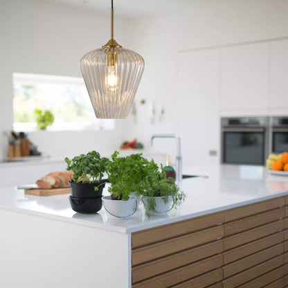 Ribbon Fluted Glass 280mm Pendant Light
