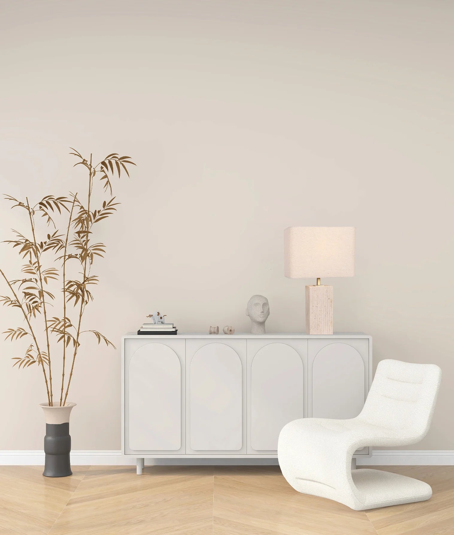 Sagitta Rectangle Beige Travertine Table Lamp
