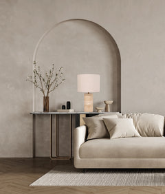 Sagitta Round Beige Travertine Table Lamp