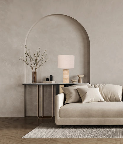 Sagitta Round Beige Travertine Table Lamp