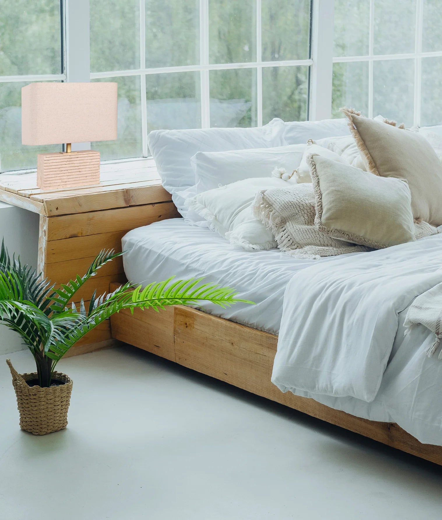 Sagitta Flat Beige Travertine Table Lamp