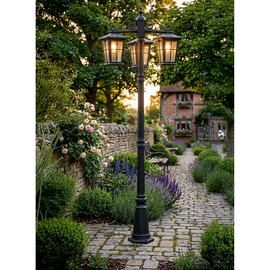 Eden Triple Exterior Post Light Black